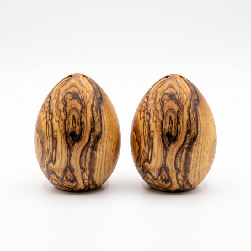 Olive Wood Egg Salt And Pepper Shakers Set