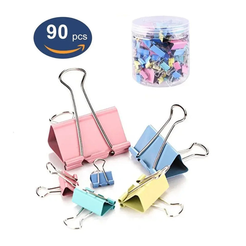 Assorted Metal Binder Clips, 90 Pieces