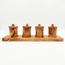 Olive Wood Canister Set With Carved Base