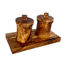 Olive Wood Canister Set With Carved Base