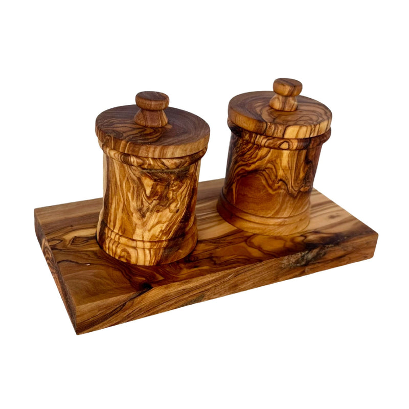 Olive Wood Canister Set With Carved Base