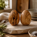 Olive Wood Egg Salt And Pepper Shakers Set