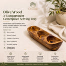 Olive Wood 3-Compartment Serving Tray