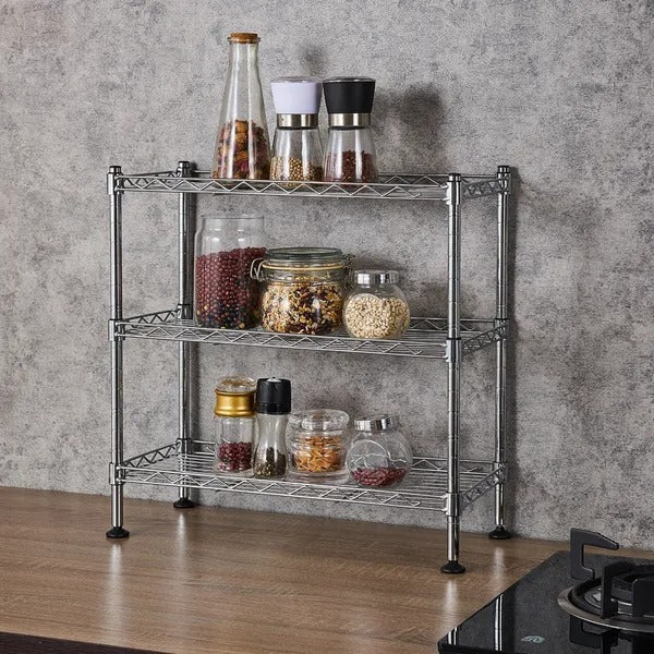 3-Tier Steel Pantry Cabinet Organizer Shelf