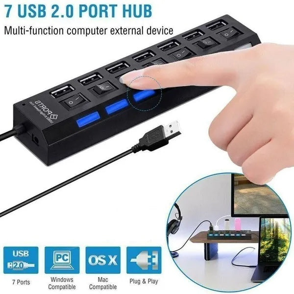 7-Port USB Hub, USB 2.0 or 3.0