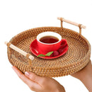 Round Woven Rattan Tray With Handles