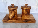 Olive Wood Canister Set With Carved Base