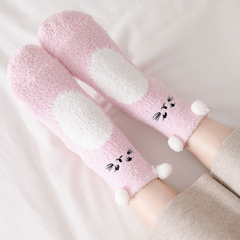Women's Embroidered Coral Fleece Socks