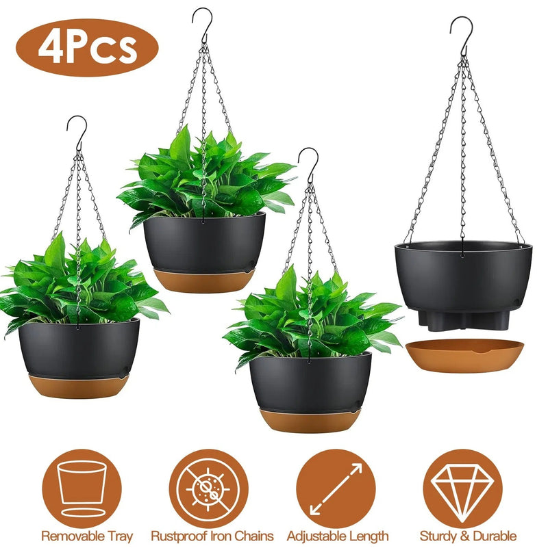 Hanging Planters With Drip Tray Set Of 4