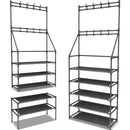 5-Tier Narrow Shoe Rack With Coat Hooks