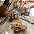 Olive Wood Dual Spice Box With Swivel Lids