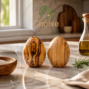 Olive Wood Egg Salt And Pepper Shakers Set