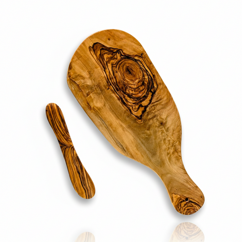 Olive Wood Bread Board And Butter Spreader Set